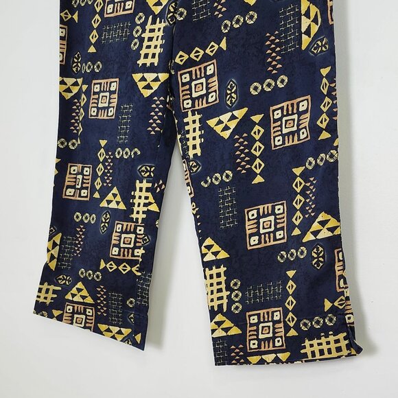 Vtg 90s Banana Bay Resort Wear Capri Pant Geometric Print 4 Pockets Navy Yellow - Picture 4 of 16